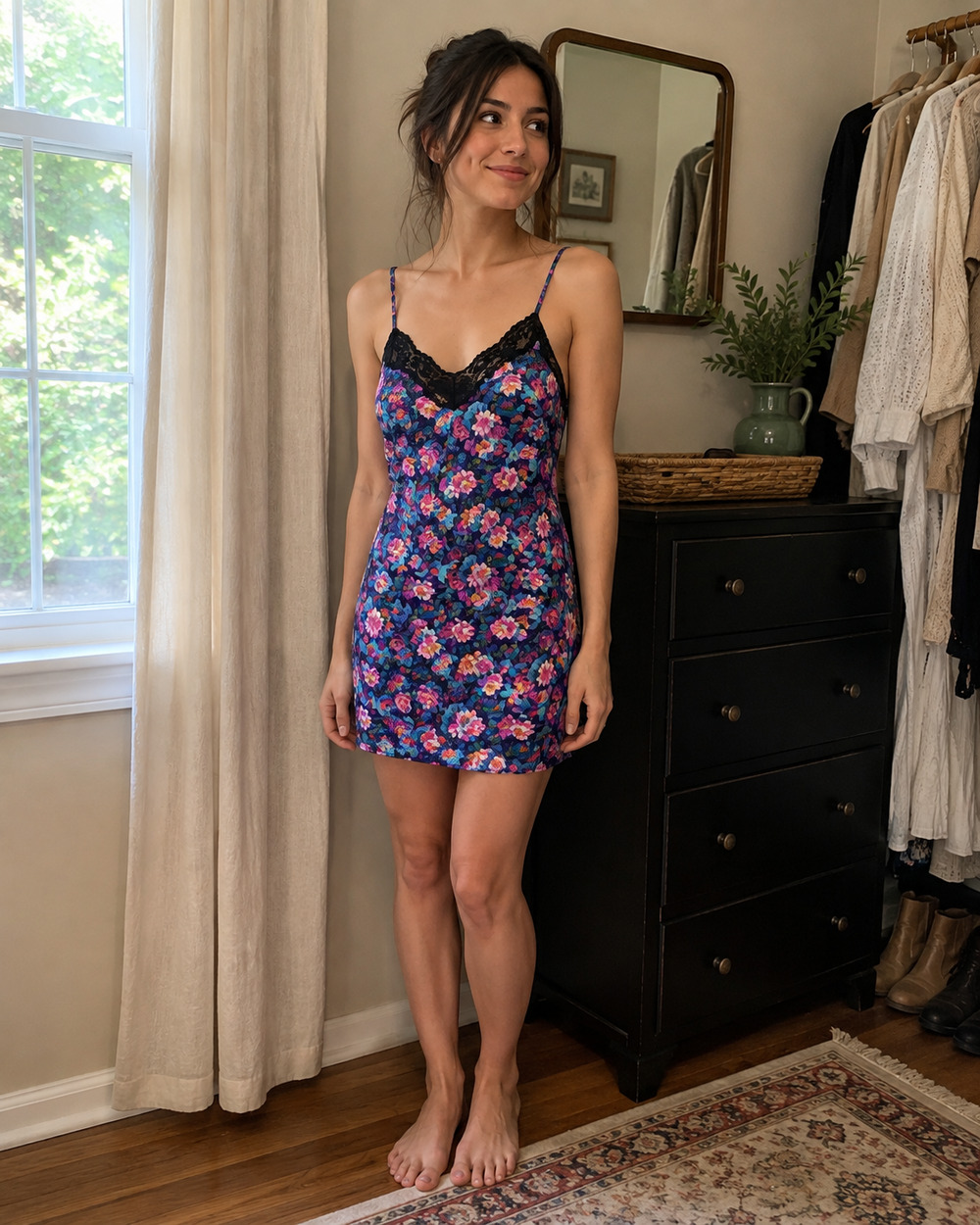 Purple Multicolor Floral Slip Dress Size XS Handmade